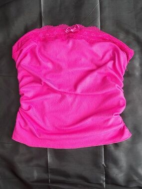 Hot Pink Lace-Trim Strapless Tube Camisole